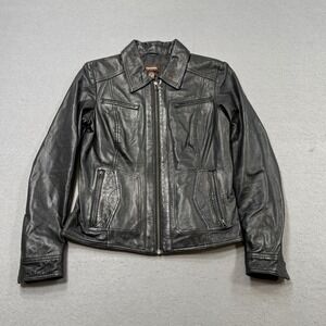 Vintage Danier Leather Jacket Women's XS Black Genuine Motorcycle Utility Biker